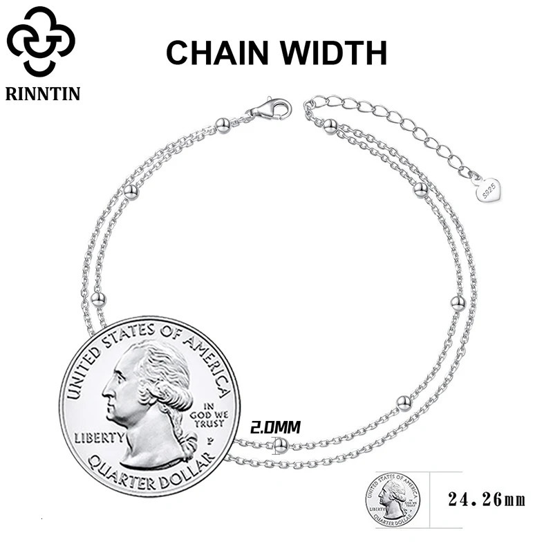 Rinntin 925 Silver Double Layered Satellite Chain Anklet for Women Summer Foot Chain Bracelet Fashion Ankle Straps Jewelry SA14 260324