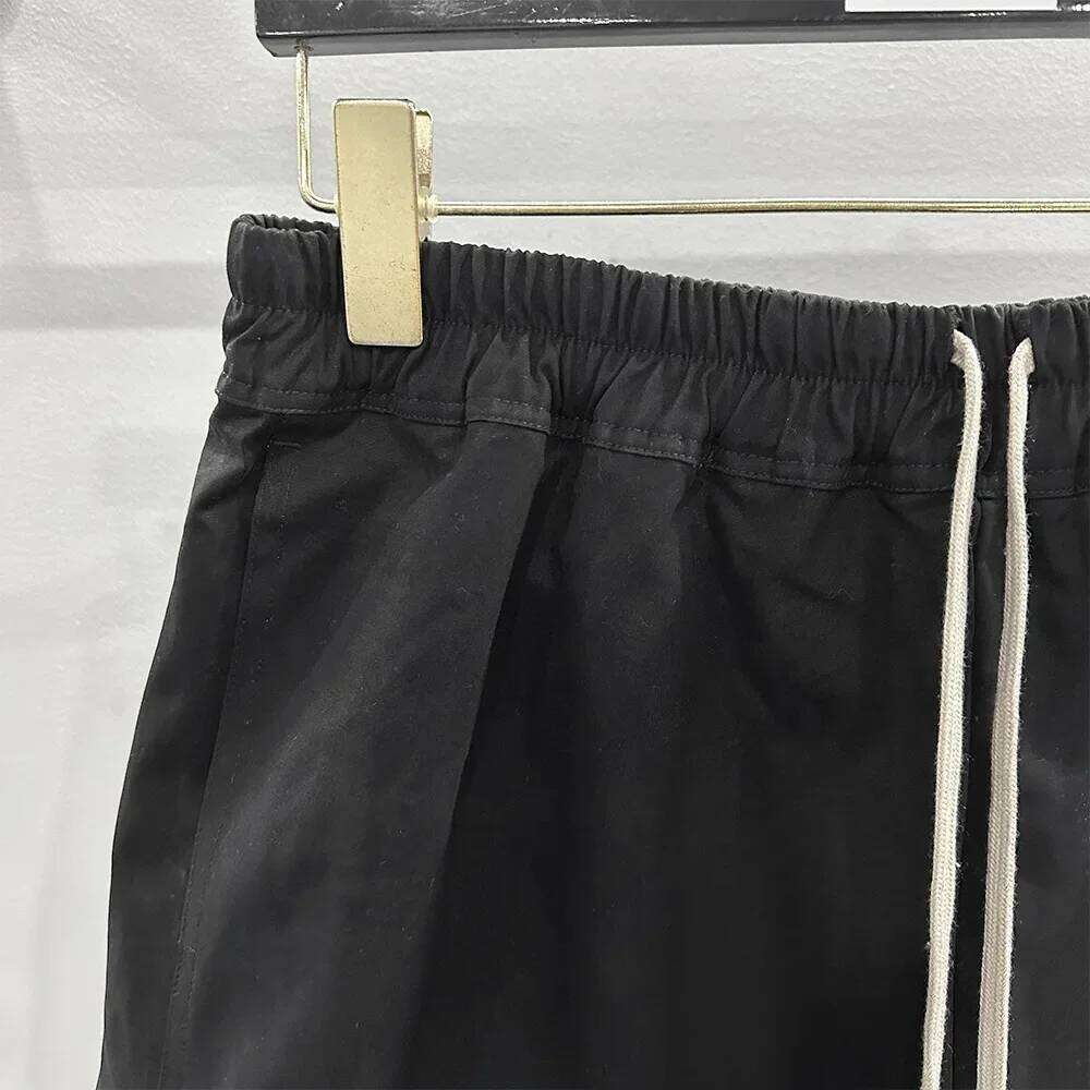 High Quality Cotton Men's Spring/Summer Basic Black Rick Style Split Drawstring Elastic Adjust Waist Casual Shorts