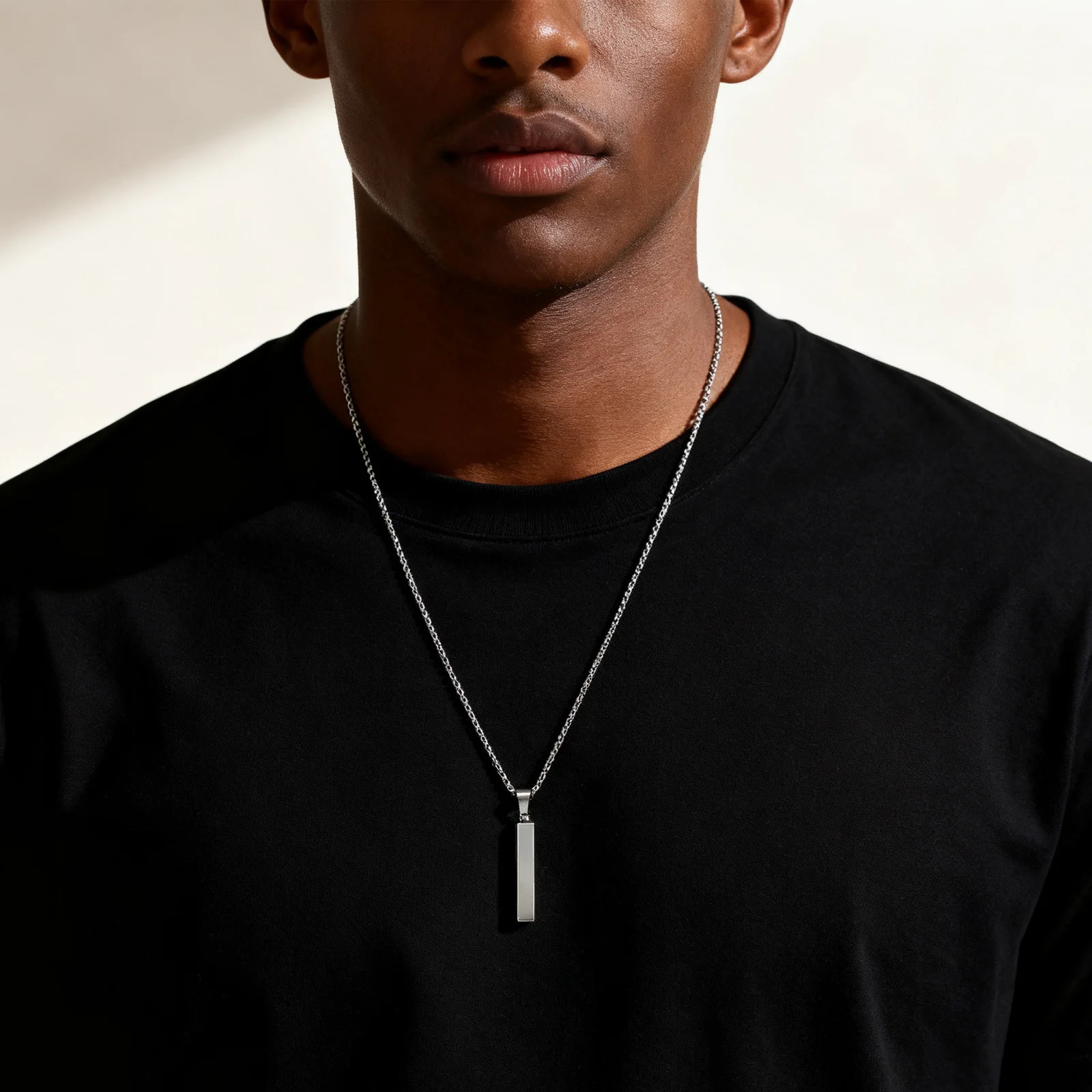 Waterproof Pillar Necklaces for Men WomenStainless Steel Rectangle Vertical Bar Pendant NecklaceSimple Casual Collar Gifts 260327