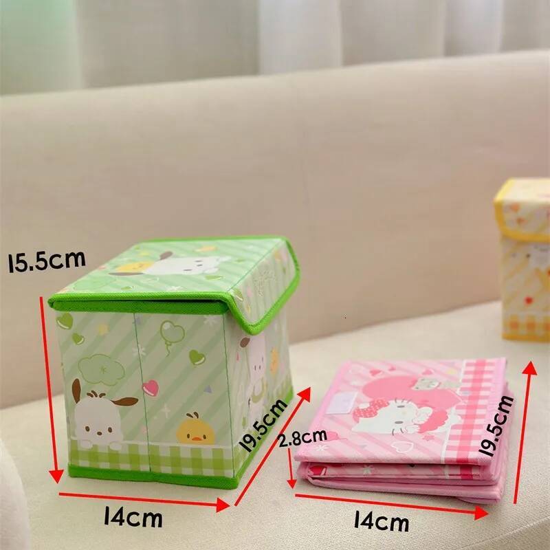 Hello Kitty Kawaii Kuromi Cinnamoroll Desktop Organizer Cosmetics Stationery Flattenable Dust-proof Flip Desk Storage Box