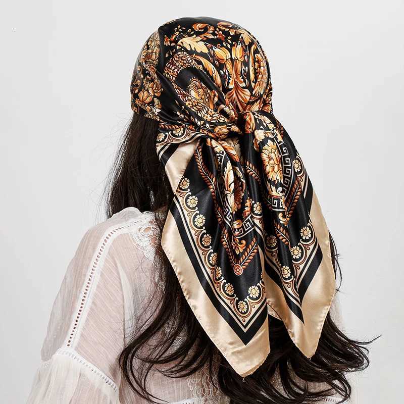 Luxury Brand Square Silk Scarf Wen Shawl 9090cm Cashew Print Kerchief Femme Scarf Foard Satin Bandana Hijab Scarves X2603281
