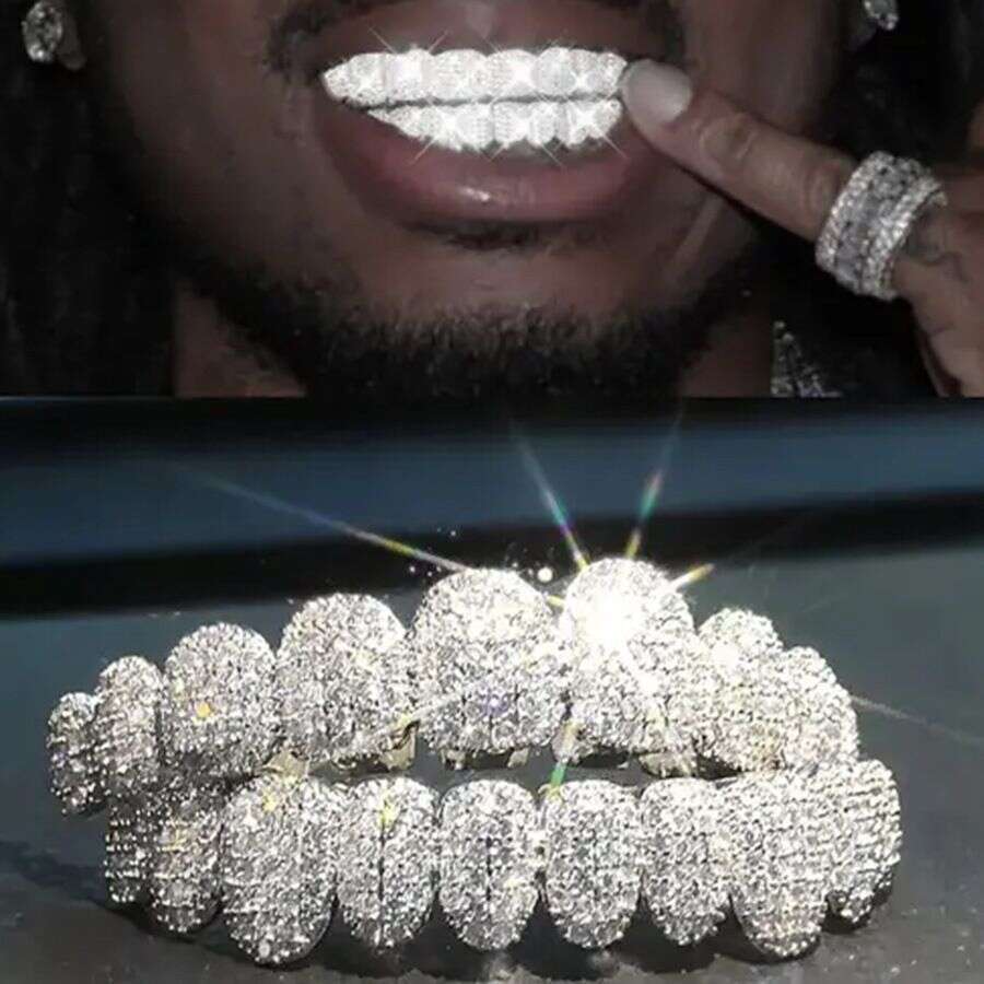 American Hip-Hop 14K Copper Electroplated Zirconium Dental Jewelry, Exaggerated Rap Props Accessories, Full Of Diamonds And Dazzling Shine