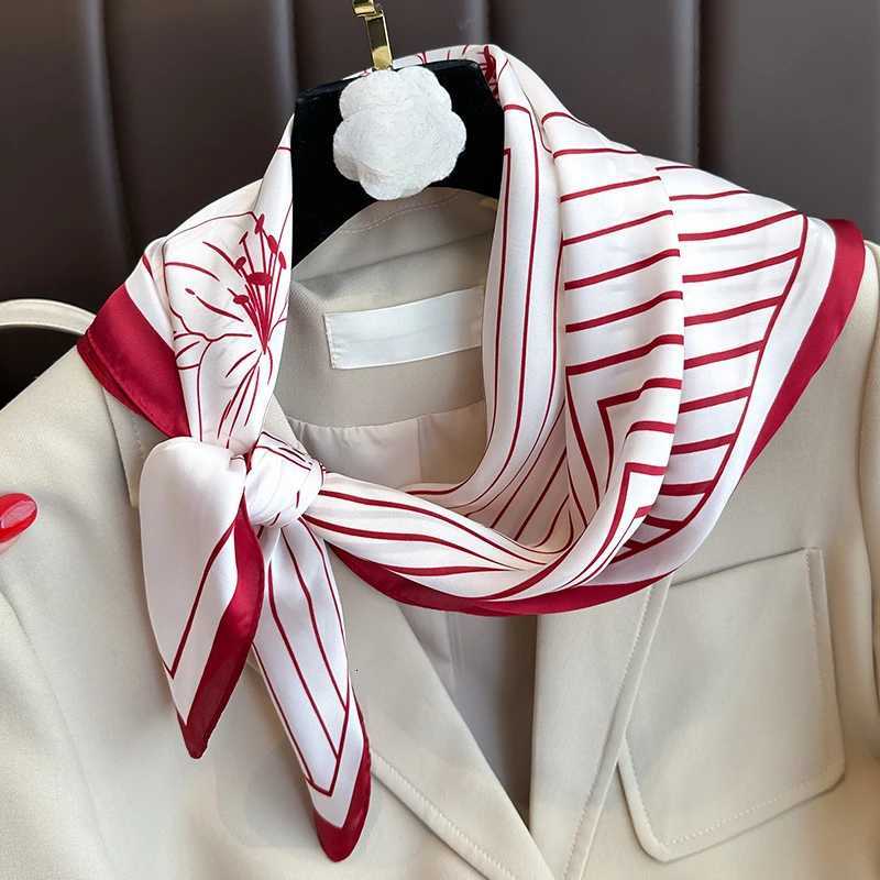Spring/Summer Soft Satin Imitation Silk Neck Scarf 2024 New Stripe Wrap for Women Breathable Flower Printing Square Scarf Z260330