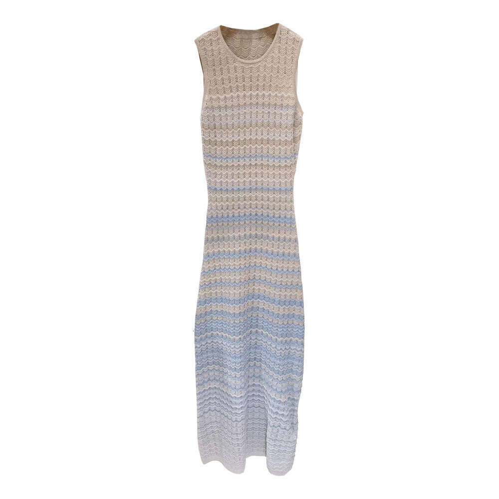 2026 Summer New Designer c1 French Sweet Style Wave Sleeveless Gradient Knitted Women's Long Skirt