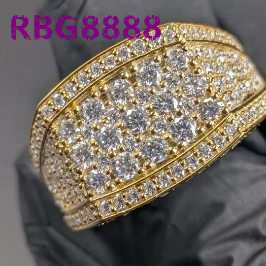 Luxury Bezel Set Moissanite Vintage Engagement Ring 925 Sterling Silver Gold Plated Iced Out Mens Wedding Band