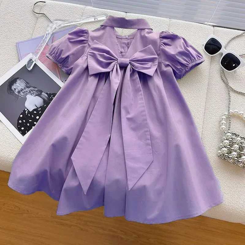 Big Size Summer Bow Decoration Teen-agers Girls Dress Small Lapel Design Casual Comfortable Princess Dress For 3-14 Years KidsT260330
