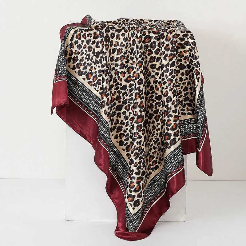 Leopard Print 90cm Square Silk Scarf Wan Satin band Muslim Hijabs Shawls Smooth Soft Hair Scarf Islimic Turban Bandana X260328