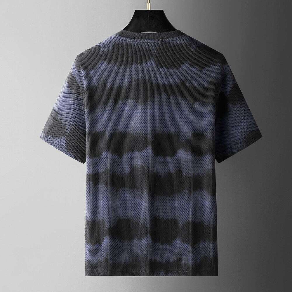 European-style men's high-end pearl embroidered short-sleeve t-shirt, trendy and breathable, luxury new summer half-sleeve