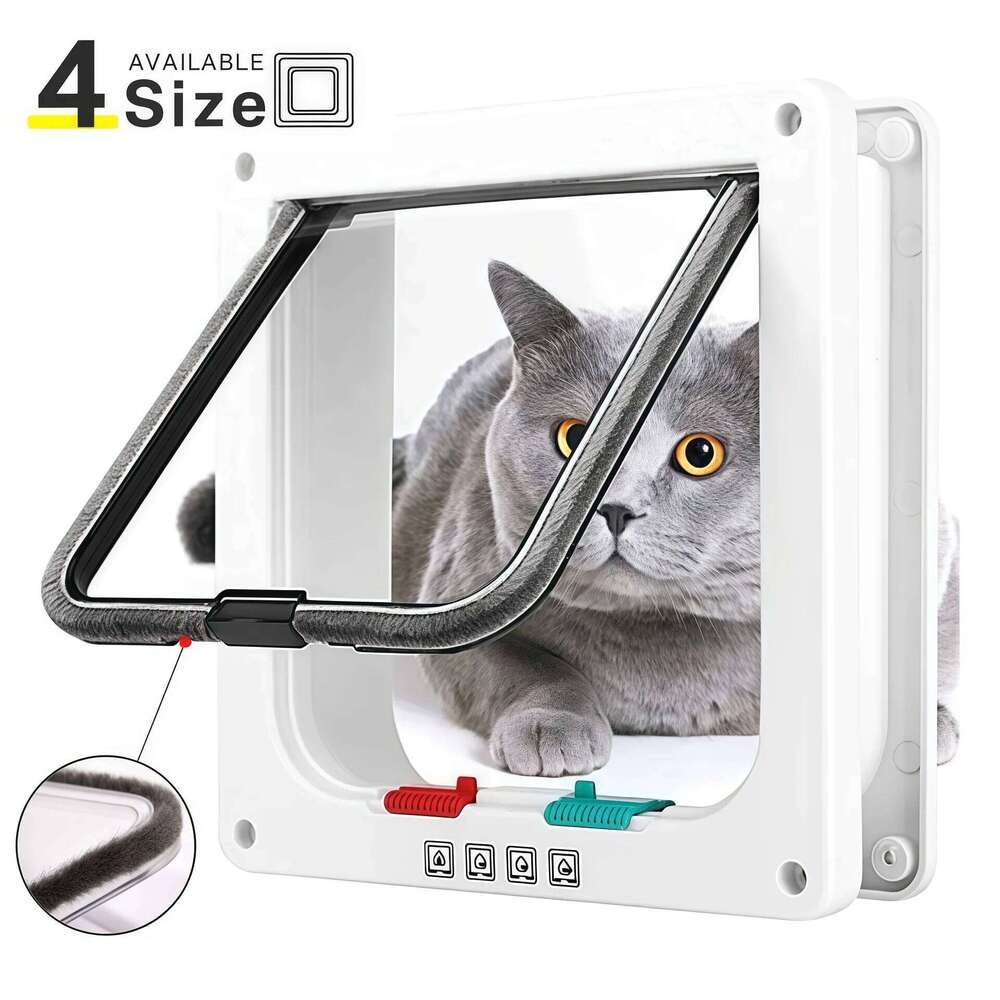 Smart 4 Way Locking Security Lock ABS Plastic Dog Cat Flap Door Controllable Switch Direction Doors Small Pet Supplies