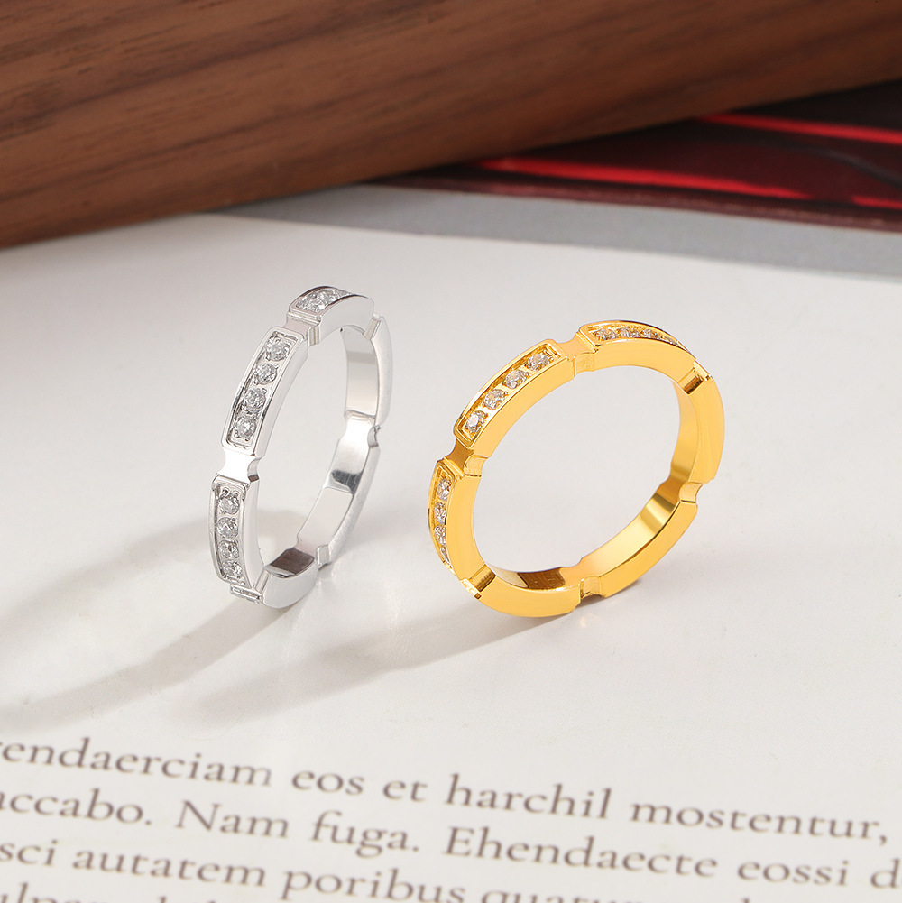 Ring Light Luxury High-End Square Zirconia Ring Inlaid Titanium Steel Ring Minimalist Trendy Fashion Couple Rings Gift