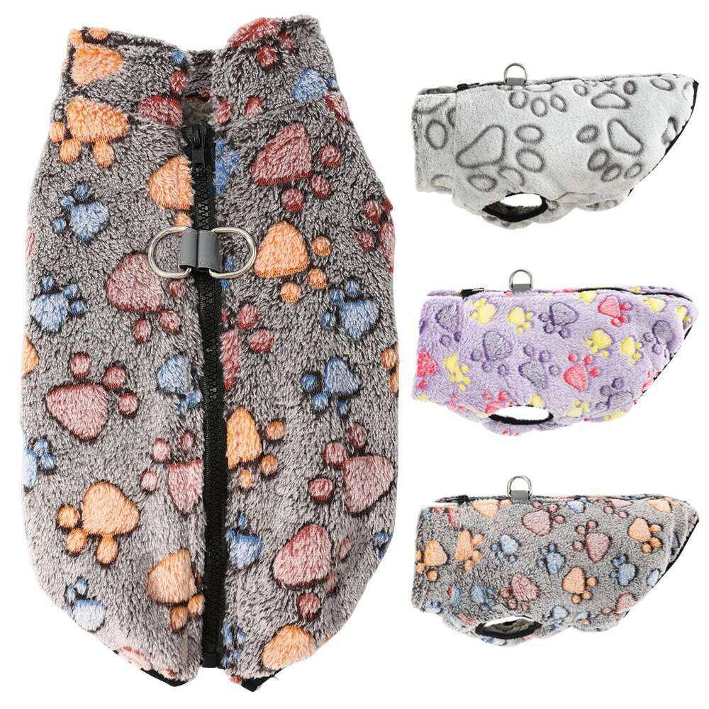 Reflective Pet Dog Jacket Coat For Small Medium Dogs Cats Winter Soft Fleece Puppy Footprint Clothes Yorkshire Clothing