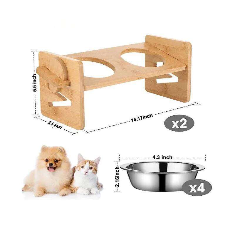 1 Set Of 4 Racks, Elevated Dog Cat Bowl Rack, Pet Feeding, 4-speed Adjustable Height 26W0330