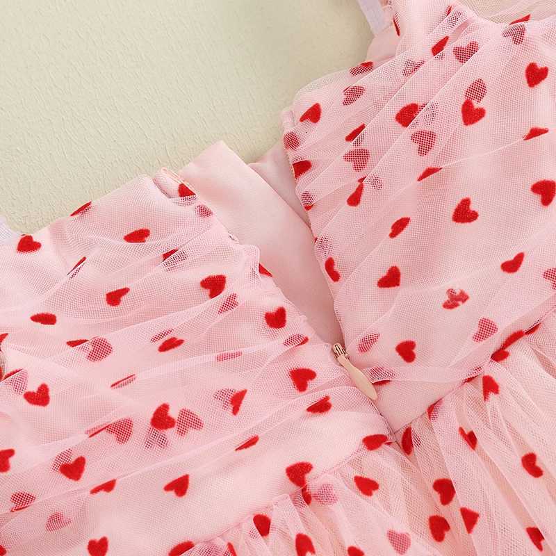 0-4Y Baby Girls Heart Print Tulle Dress Valentines Day Short Puff Sleeve A-line Dress Kids Princess Dresses Summer ClothesT260330