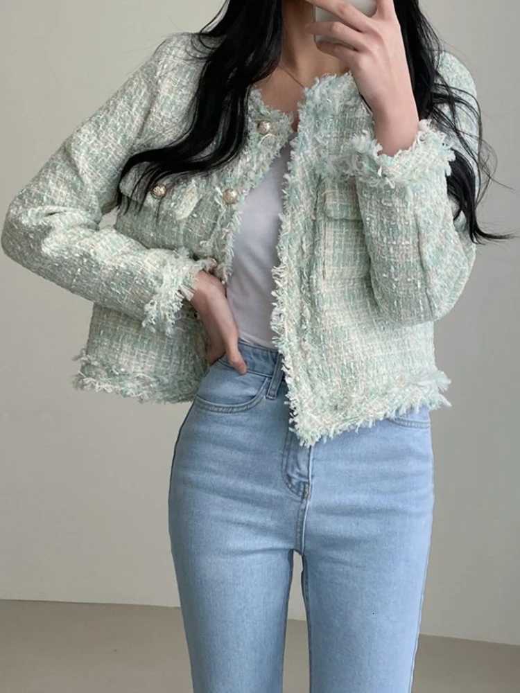 Spring Autumn New Korean Version Fashion Stylish Round Neck Open Cardigan Coat Womens Short Thickened Woolen Knitwear JacketsT260328