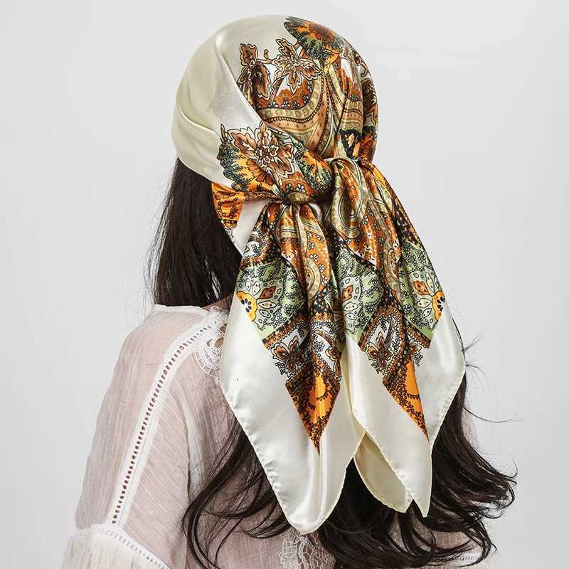 Luxury Brand Square Silk Scarf Wen Shawl 9090cm Cashew Print Kerchief Femme Scarf Foard Satin Bandana Hijab Scarves X2603281