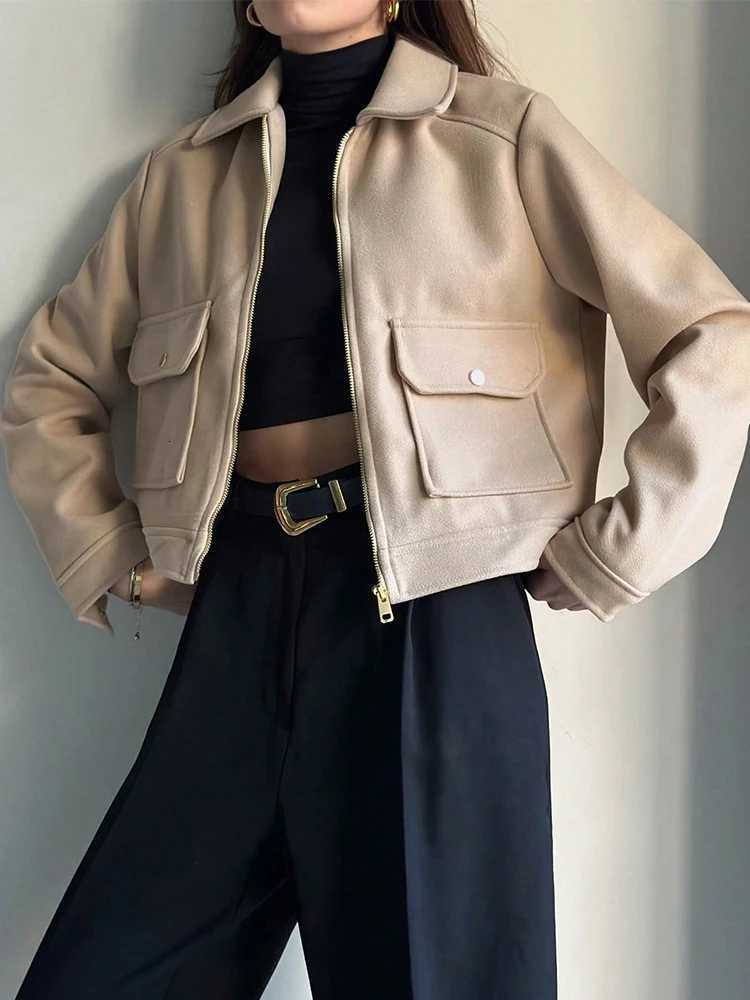 SLTNX Womens Zipper Jacket Coat New Winter Long Sleeve Pocket Outerwear Coat Short Street Elegant Womens JacketT260328