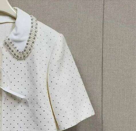 Women's Tweed 3-Piece Set With Pearl Details: Short Sleeve Shirt, V-Neck Vest & Loose Pants Mdng260330