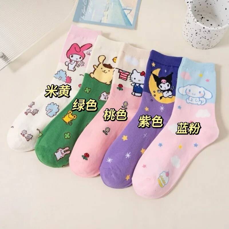 Designer Cartoon Sanrio Hello Kitty Women's Socks My Melody Cute Girl Mid-Tube Cotton Socks Kawaii Student Sock Girl Kids Christmas Gift