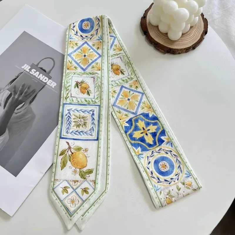 New Long Bag Scarf Wen Hair Band ccessories Print Skinny Scarves band Satin Ribbon Neck Tie Decorative Bag Scarves X260328
