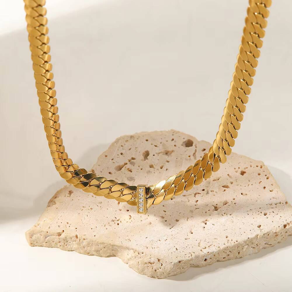 18K Gold Plated Titanium Stainless Steel Waterproof Jewelry Moissanite Cuban Link Chain Hip Hop Necklace