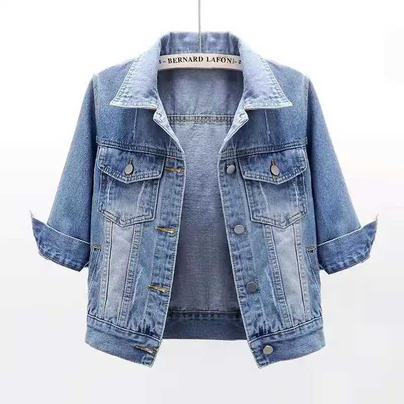 Denim Jacket Women 2023 Three Quarter Sleeves Jean Jacket Woman Comfortable Denim Coat Chaqueta Vaquera Mujer Veste Jeans FemmeT260328