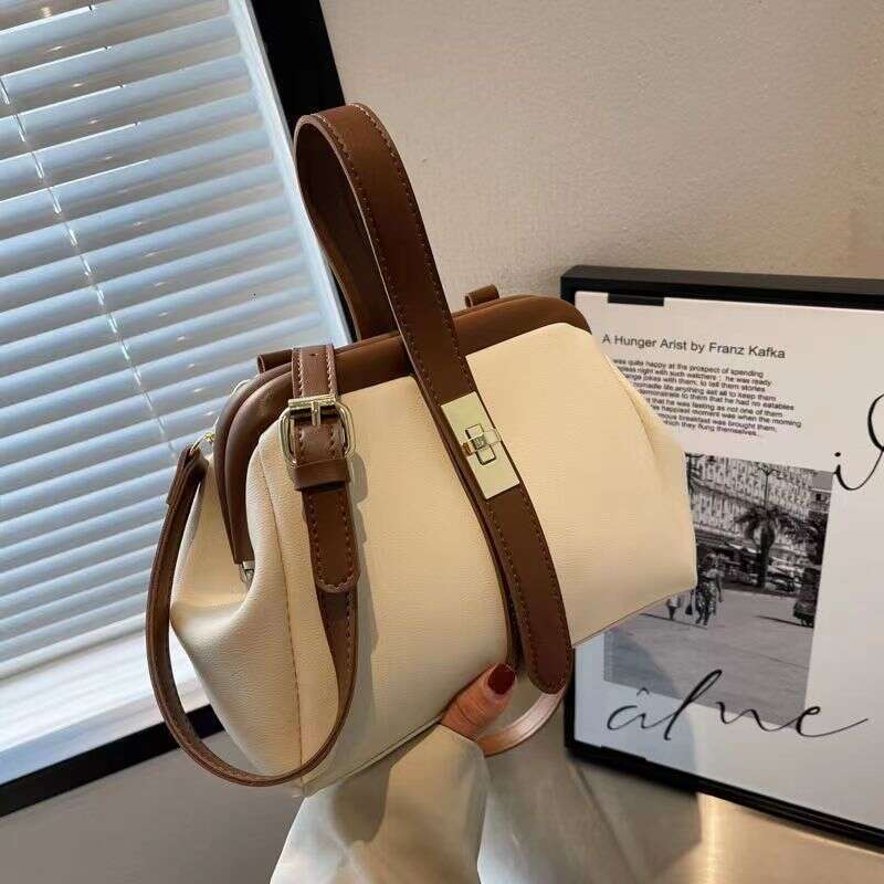 Internet Celebrity Contrast Color Handbag New Trendy High End Fashion Niche Soft Leather Versatile Crossbody Bag Liksusie