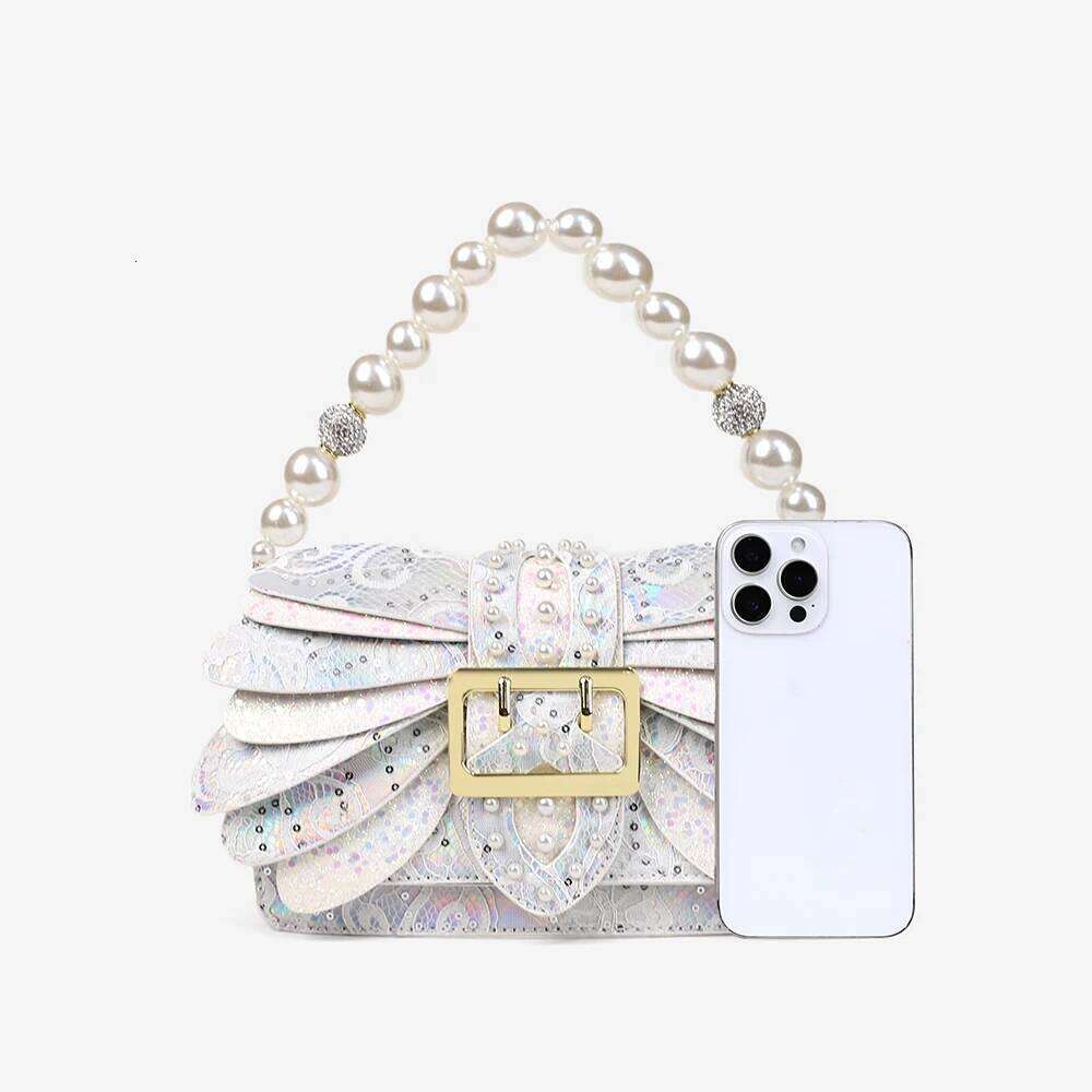2026 Women's Patterned Winged Handbag With Rivet Design Pearl Chain Single-Shoulder Crossbody Bag Fashionable Niche Style