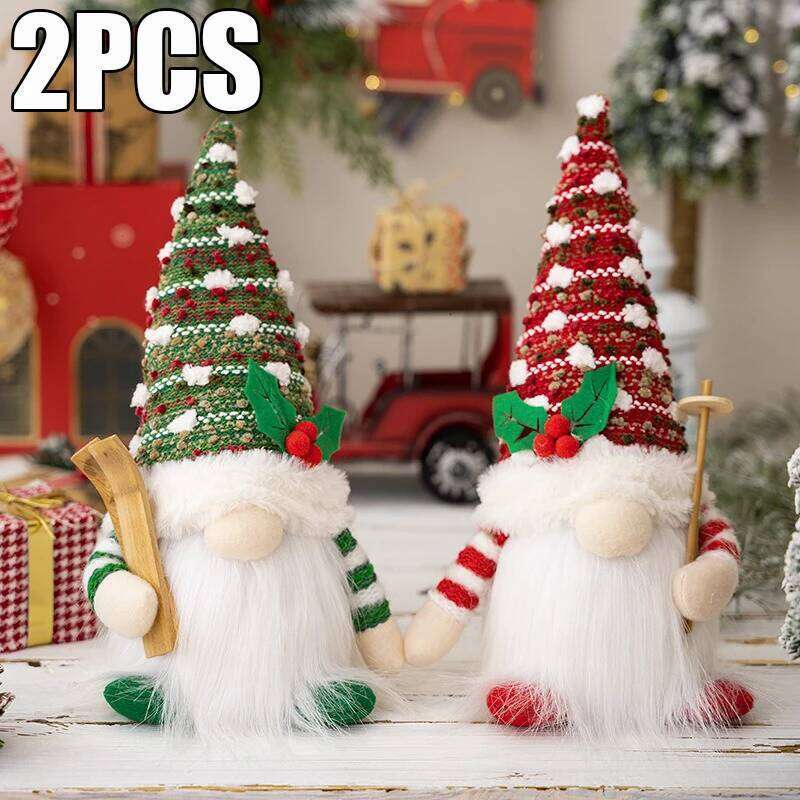 Christmas Decorations 30CM Glowing Gnome Knitted Doll with Led Night Light for Home Xmas Decor Navidad New Year 2025 Gift