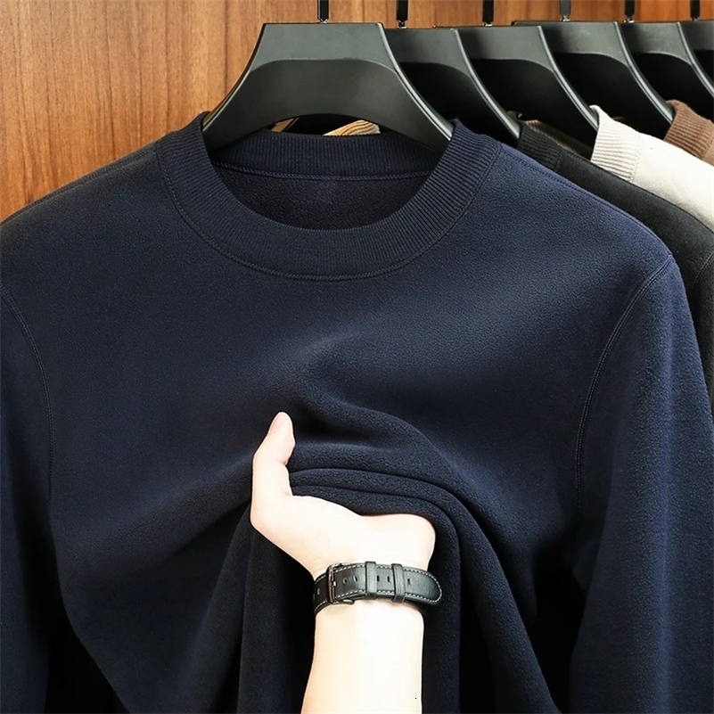 Autumn and Winter Mens Velvet Hoodie Long Sleeve Round Neck Solid Color Fashion Casual Versatile Top 260327