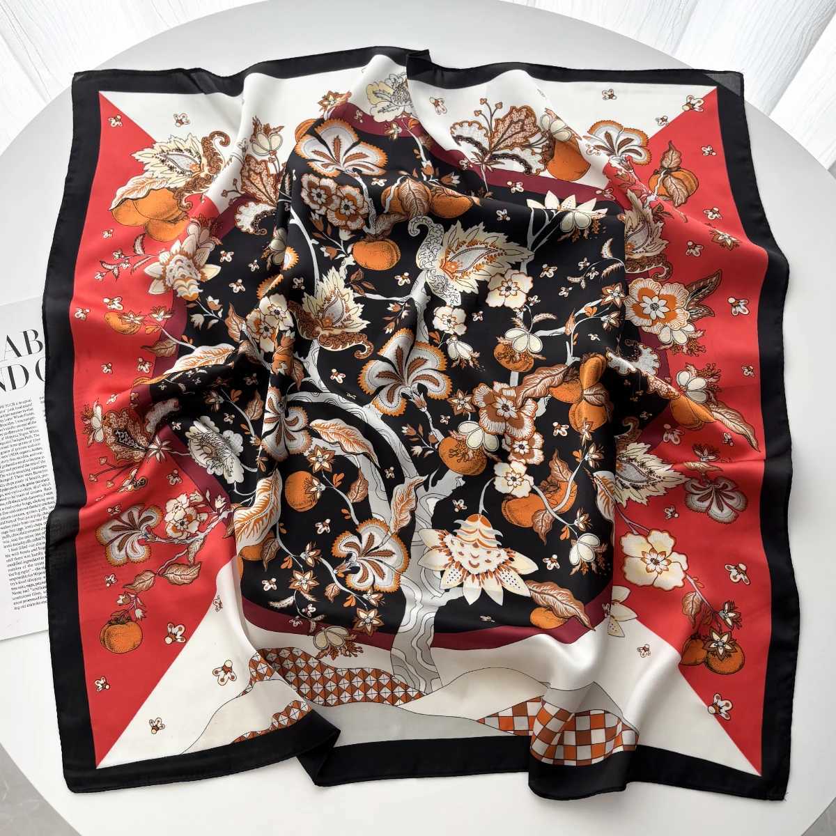 7070cm Silk Square Scarf Wen Fashion Korean Version Fruit Print Neck Ties Fem Foard Bandana Hijab Scarf Neckerchief X260328