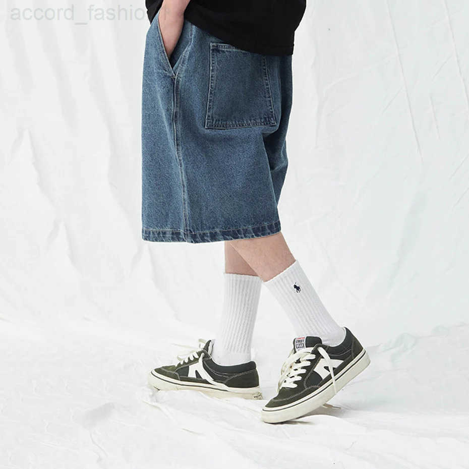 Denim Shorts Mens Summer Casual Loose Blue Jeans Shorts Baggy Harajuku Streetwear Hip Hop Short Pants H260330