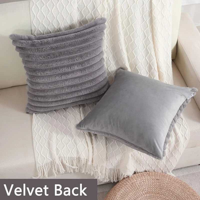 Soft Plush Square Pillow Cushion Cover Winter Thick Striped Soft Solid Color Throw Pillow Cover Nordic Sofa Decor Cushion Cover H260330 - view 5