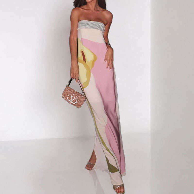 2026 Spring New Collection: Cross-Border European American Foreign Trade Women's Fashion, Stylish and Sexy Off-Shoulder Backless Printed Dress