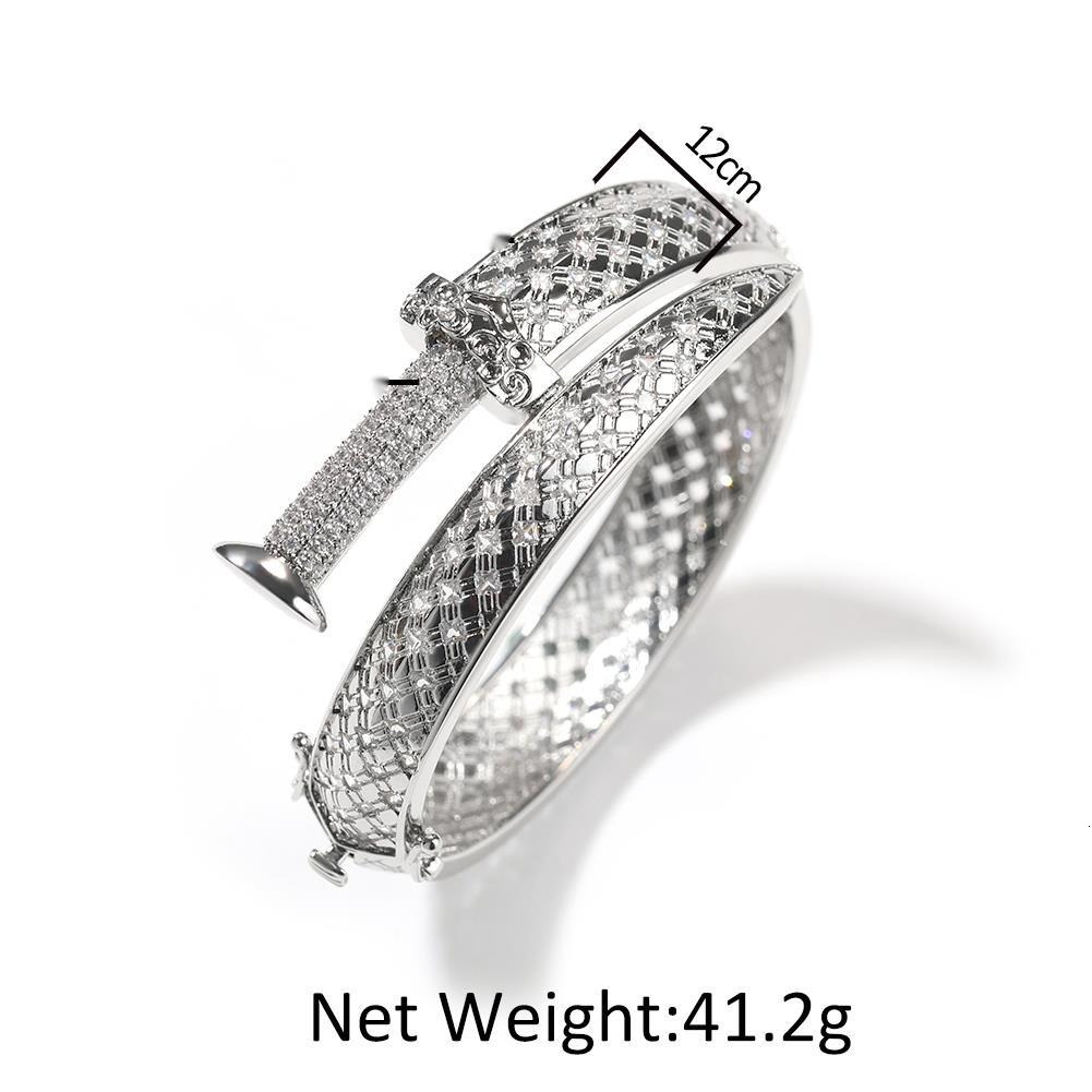 Wholesale Brass Jewelry Sword Mens Bracelet Moissanite Diamond Stone Charms Resizable Bangle Bracelet for Women