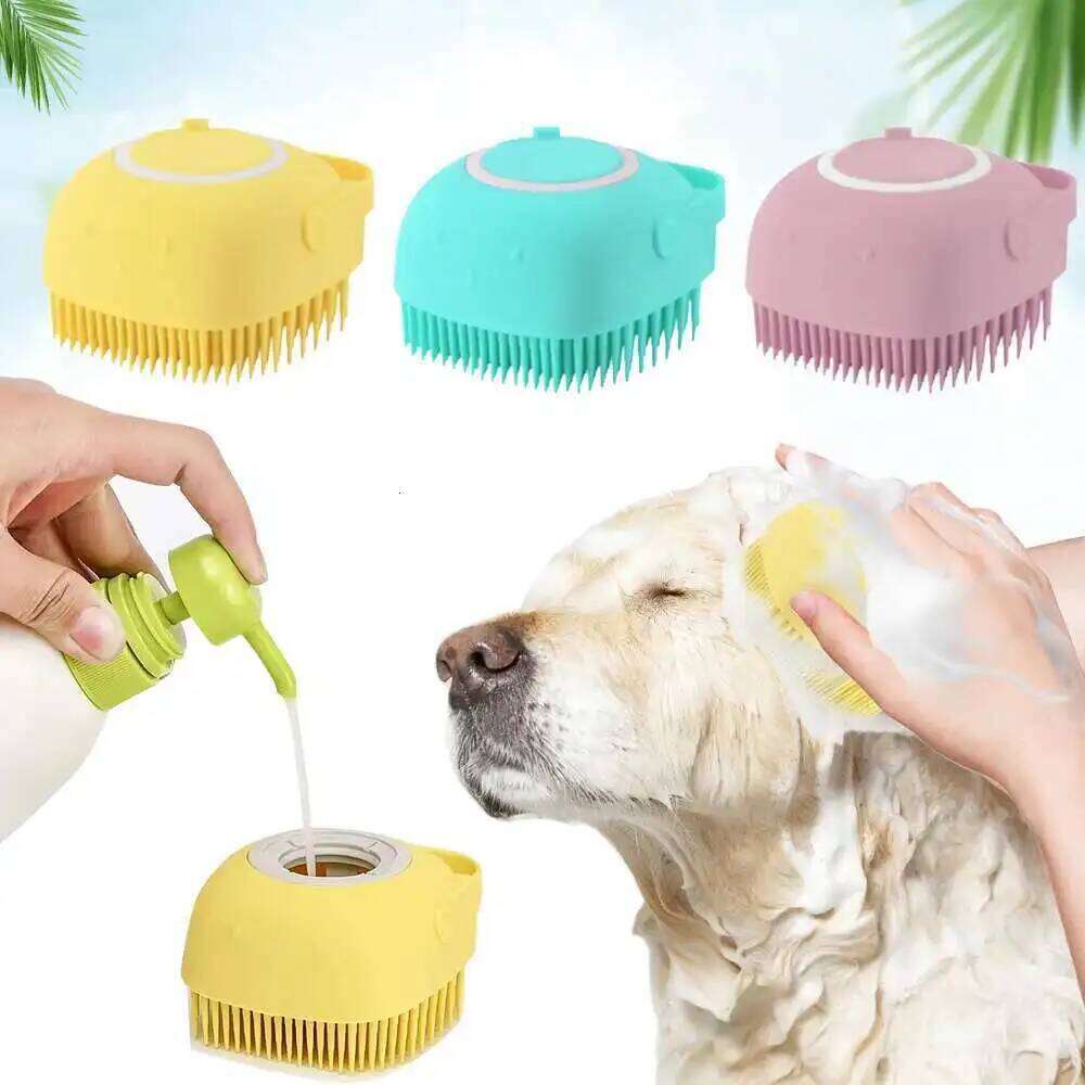 Dog Bathing Pet Massage Shampoo Dispenser Soft Silicone Brush Rubber Bristle for Dogs and Cats Shower Grooming Tool