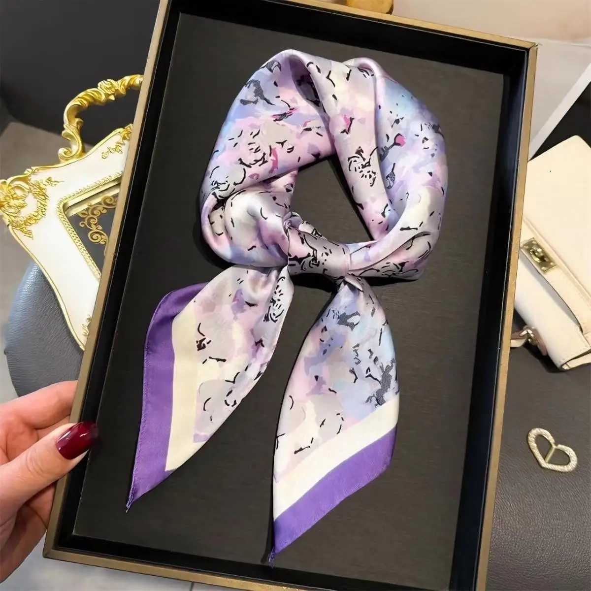 Elegant Purple Color Block Scarf Lightweight SilkLike for Fashion WenDaily Wear Gift Neck Tie Wrap Satin ChicLadies Scarf X260328