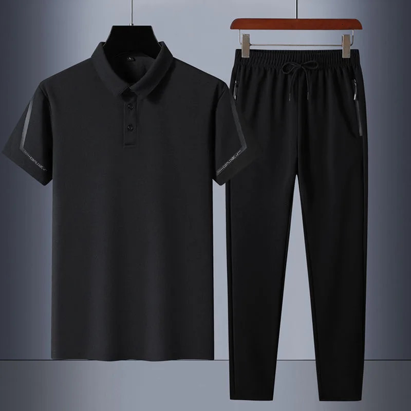 Summer Fashion Trend Solid Color POLO Shirt Set Mens Casual Relaxed Comfortable Breathable High-Grade Two-Piece Set 260324