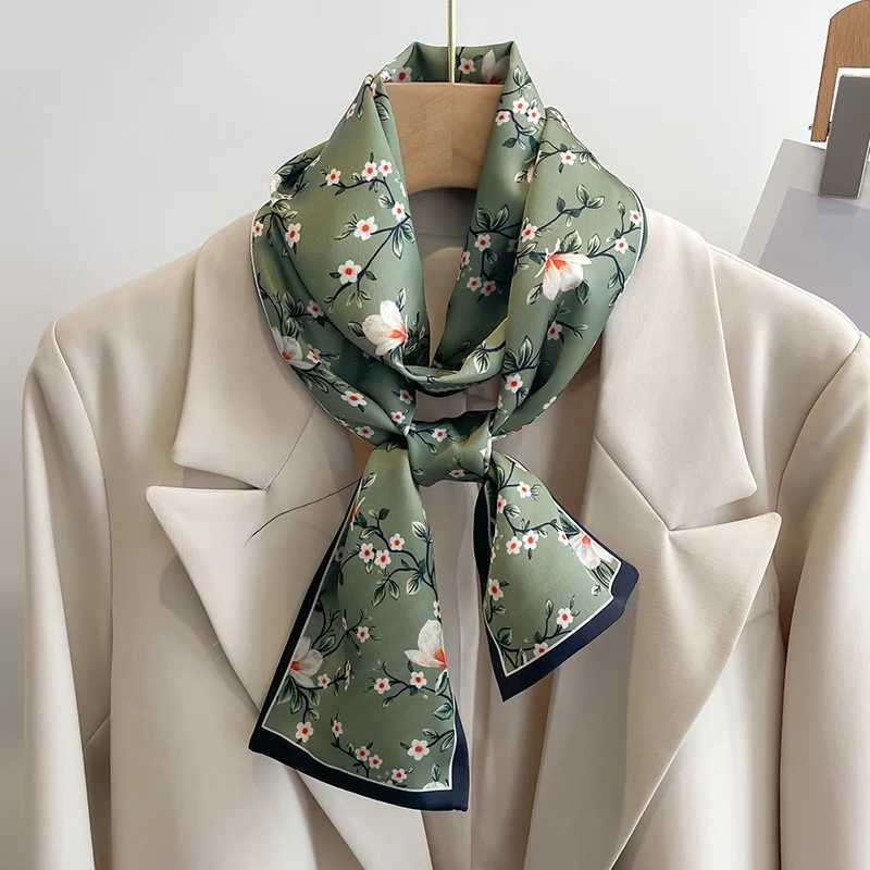 Fashion New Small Silk Scarf Women Tie Bag Headband Flower Printing Hairband Korean Style Neckerchief Ribbon Luxury Brand Z260330