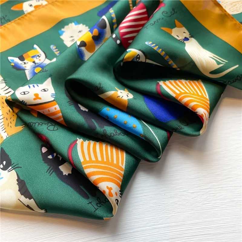Trendy Cat Print Imitation Silk Scarf for WenSoft Satin BandanaVersatile for NeckHair Bag Ladies Scarf X260328