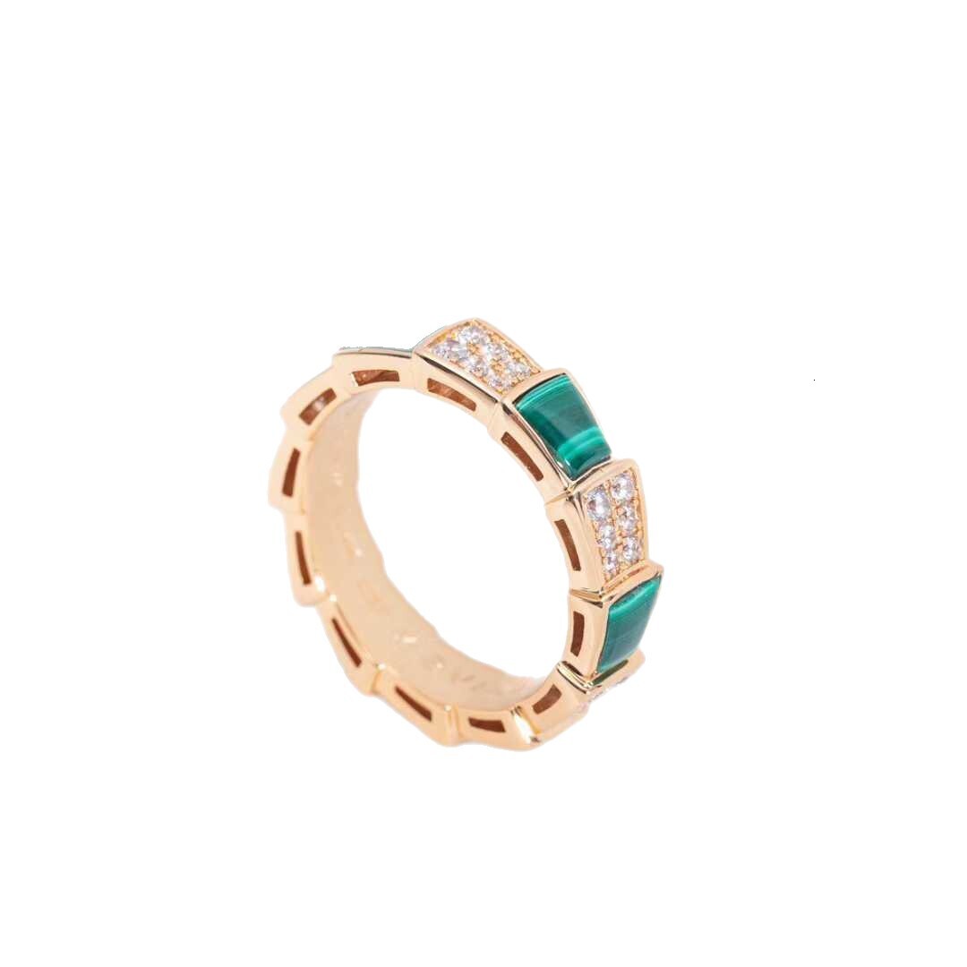 Ring Gold Closed Snake Bone Narrow Wide Version Mother-Of-Pearl Chalcedony Inlaid Diamond Ring Fashion Light Luxury Jewelry Ring