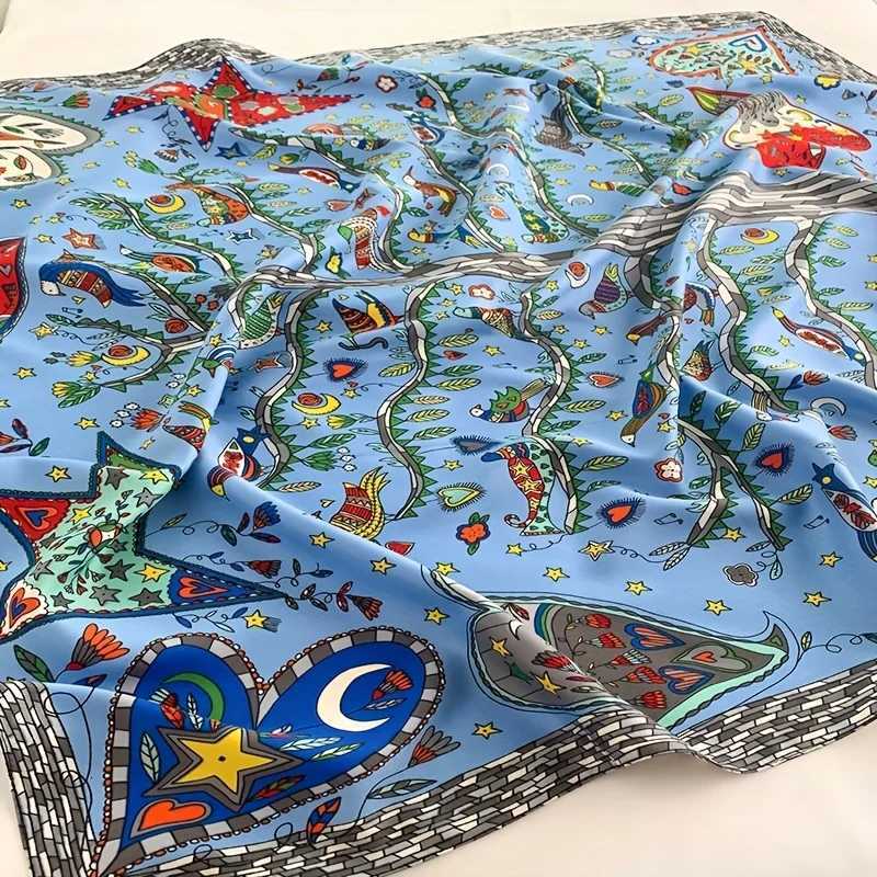 9090Cm Square Scarf Twill Silk Feeling Wen Shawls and Wraps Luxury Hair Tree Print Neck Scarves Hijab Bandana Pashmina X260328