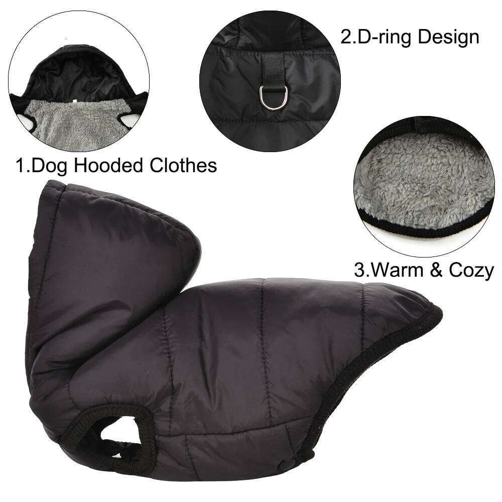 Hooded Coat For Small Medium Winter Windproof Pet Dog Clothes With D-ring Puppy Warm Clothing Cat Costumes Chihuahua Pug