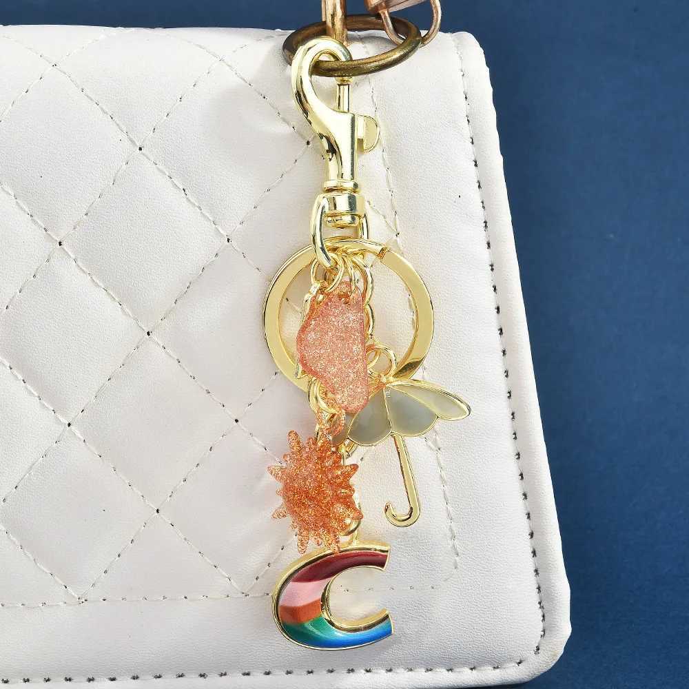 Creative Car Keychain Sun Umbrella Rainbow Letter Bag Decoration Fashionable and Trendy Pendant Z260330