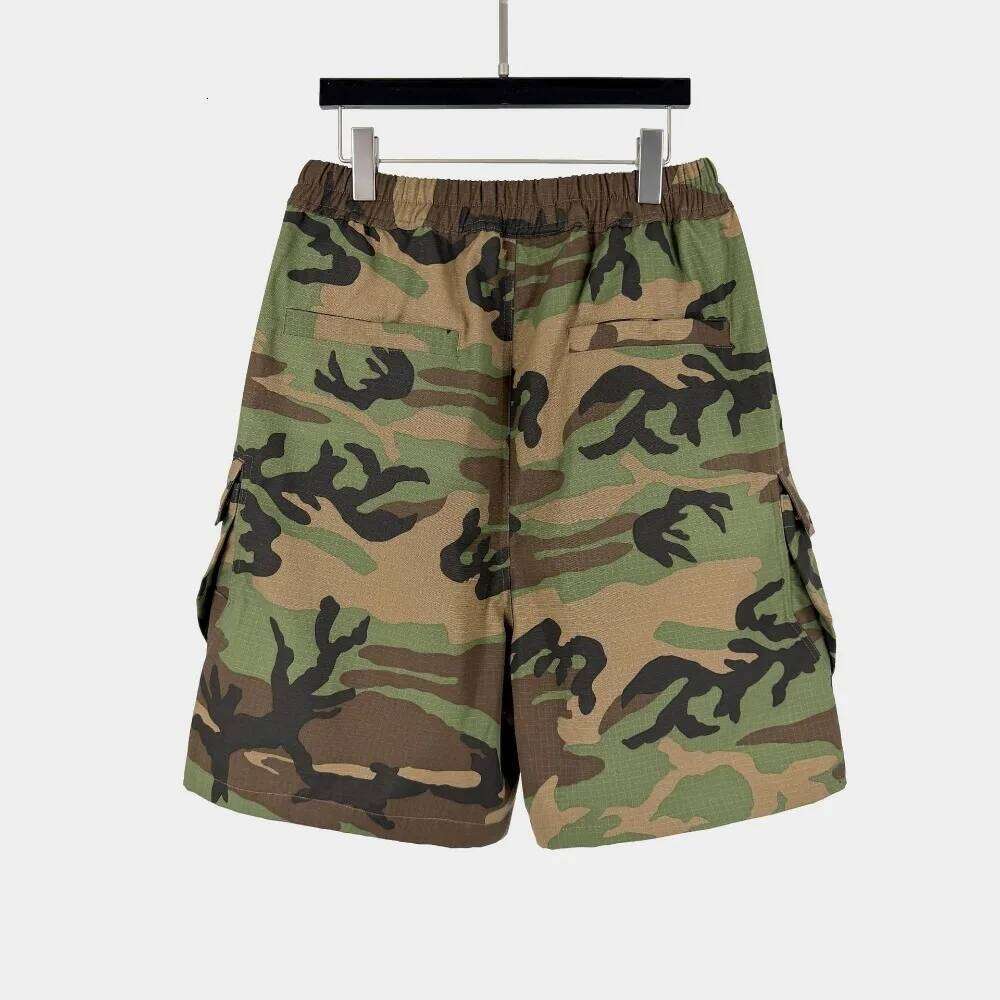 High Street RO Style Men's Drawstring Tie Washed And Worn Casual Camouflage Multi Pocket Organ Bag, Workwear Bag Shorts