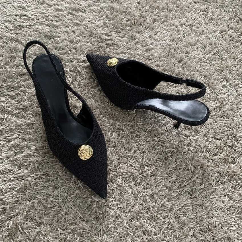 Fashion Womens Black High Heels Sexy Pointed Shallow Mouth Pumps 2025 Spring Female Slingbacks Dress Office Shoes Z260330