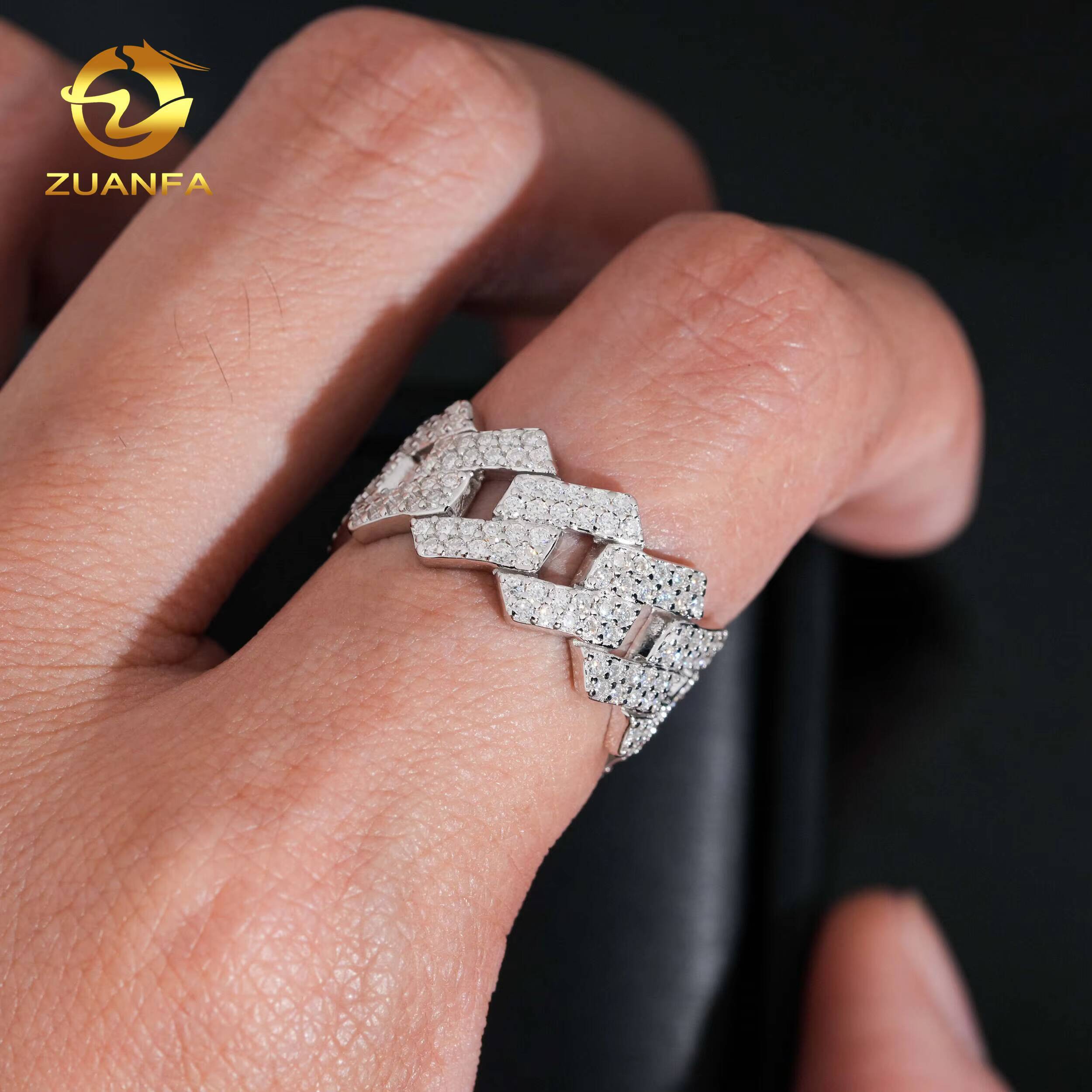 USA Local Stock Fast Shipping Moissanite Cuban Ring 925 Silver Moissanite Pass Diamond Test Hip Men Cuban Ring