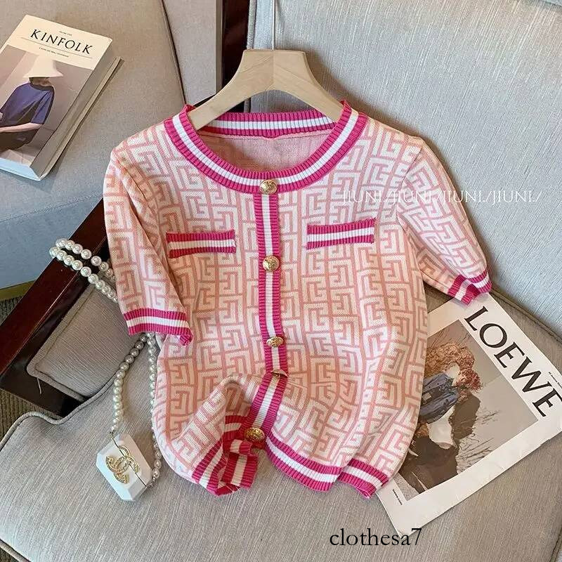 Ladies Fashionable Buttons Patchwork O-neck Short Sleeve T-Shirts Summer Women Clothes All-match Geometric Pknitting Ullovers