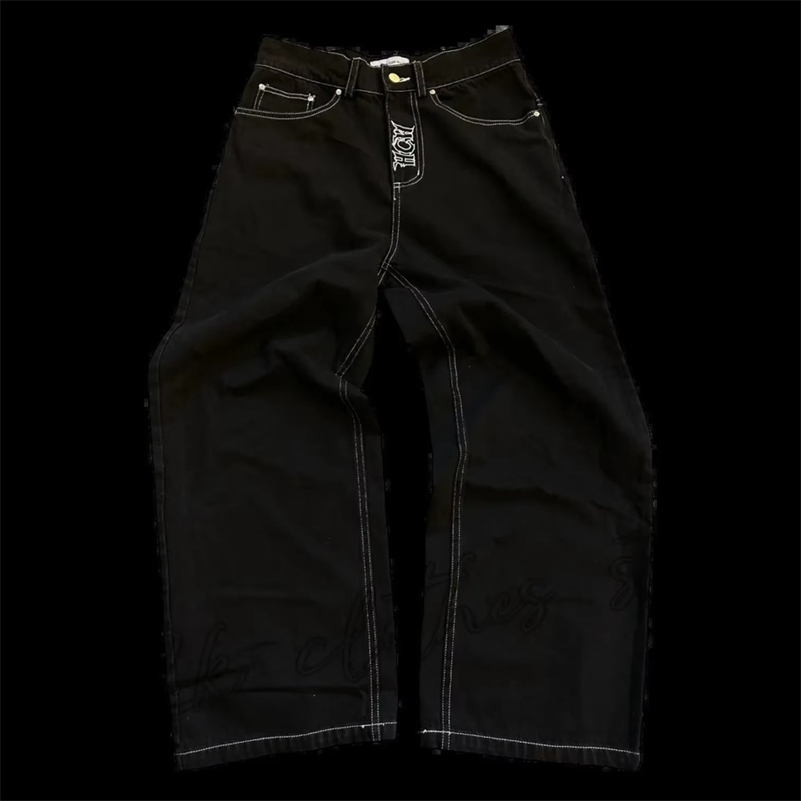 Street Fashion Trend Skull Embroidered Jeans Women Harajuku Y2K Hip Hop Joker Straight Wide-leg Pants Couple Casual Jeans 260327