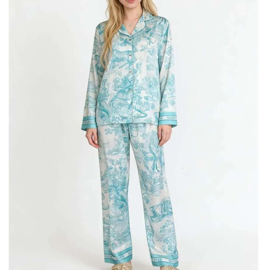 Lucky Day High-End Silk Pajamas For Women Summer Ice Silk Light Luxury Printed Ink Painting Design Long Sleeve Same Style As D Brand Luanyun