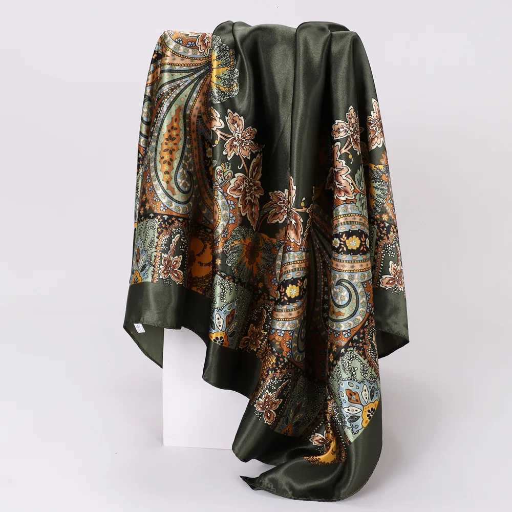 band Scarf Wen Fashion 9090cm Silk Satin Hijab Bandana Neckerhf Sun Protection Shawl Wrap scarf Paisley X260328